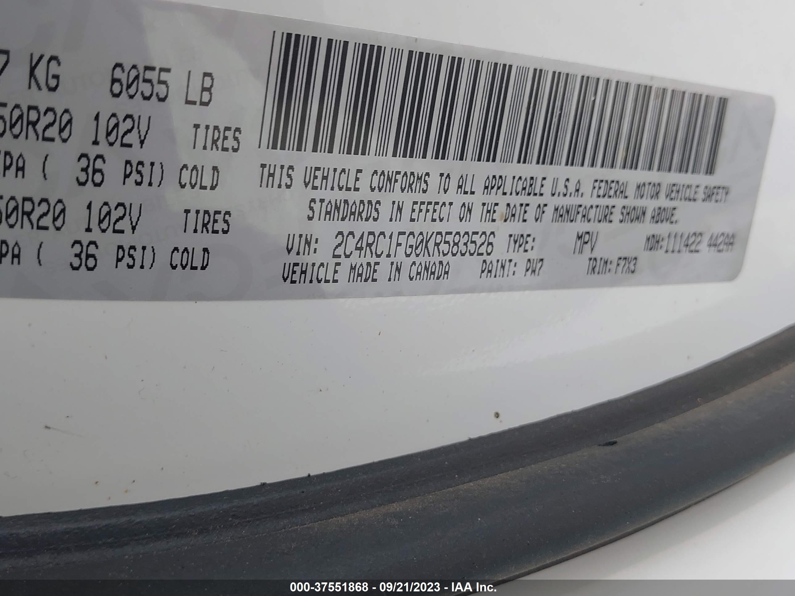 Photo 8 VIN: 2C4RC1FG0KR583526 - CHRYSLER PACIFICA 