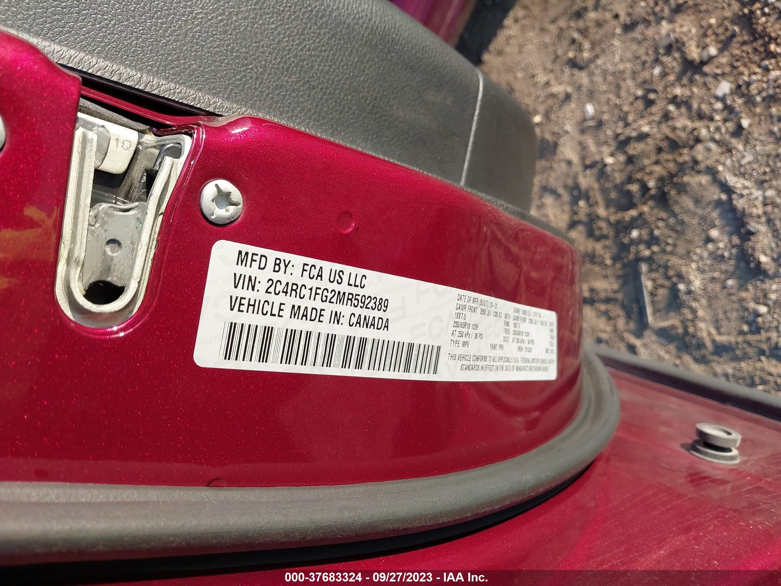 Photo 8 VIN: 2C4RC1FG2MR592389 - CHRYSLER PACIFICA 