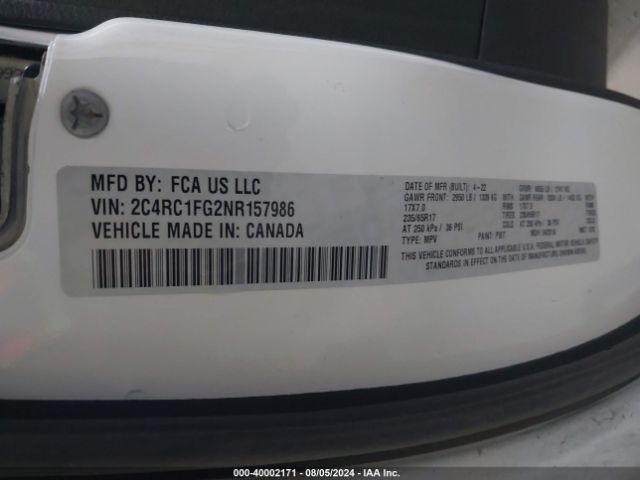 Photo 8 VIN: 2C4RC1FG2NR157986 - CHRYSLER PACIFICA 