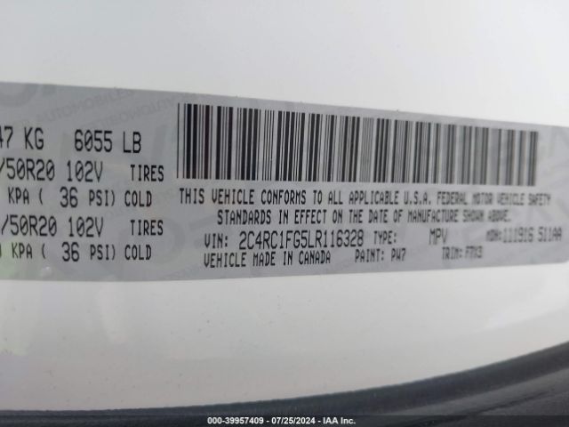 Photo 8 VIN: 2C4RC1FG5LR116328 - CHRYSLER PACIFICA 