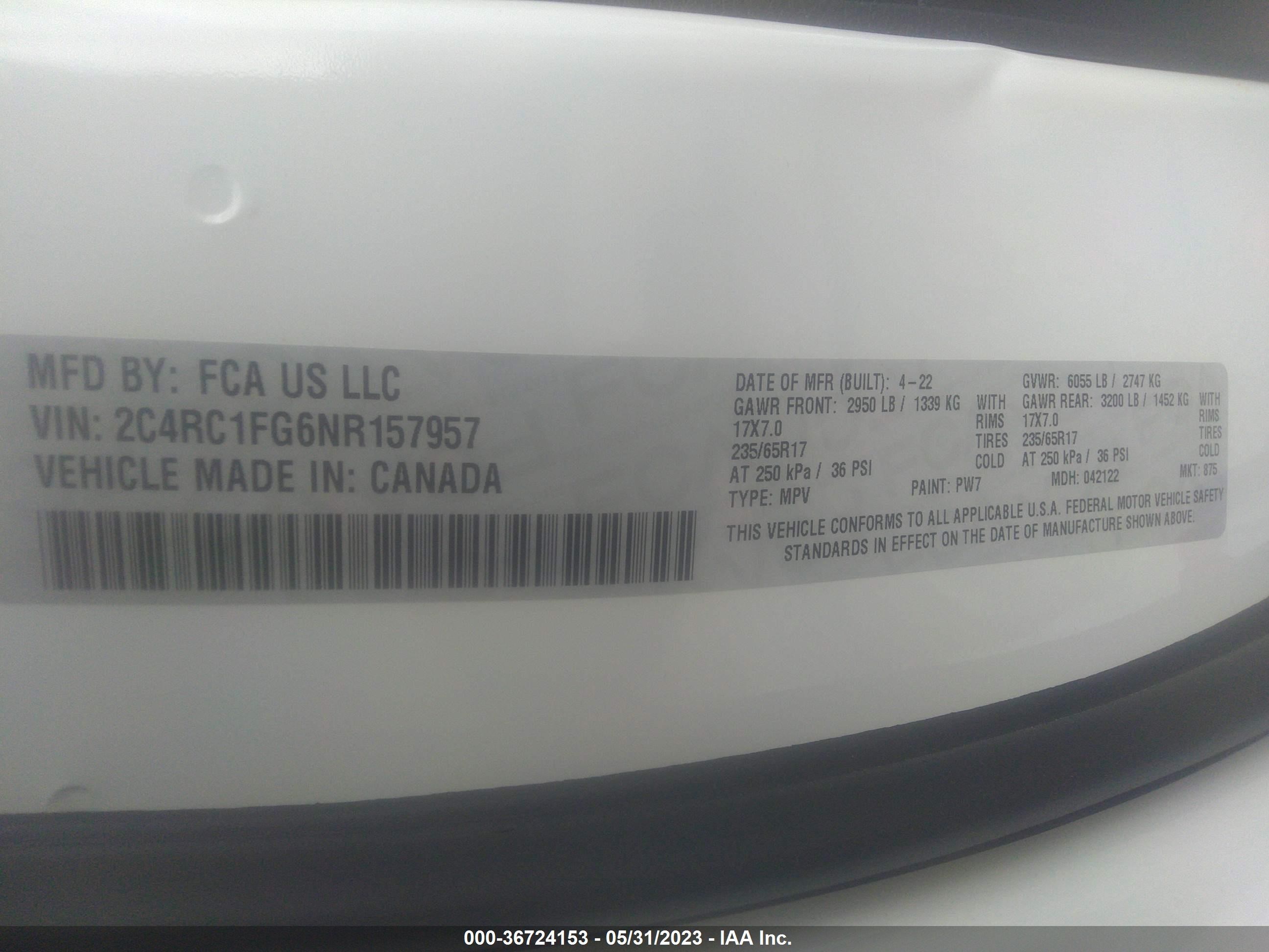 Photo 8 VIN: 2C4RC1FG6NR157957 - CHRYSLER PACIFICA 