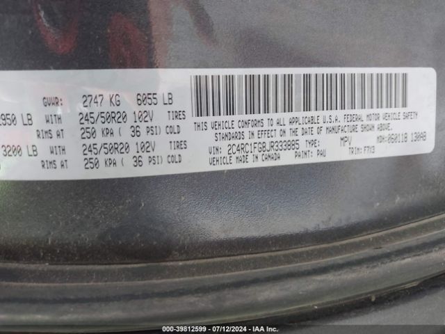 Photo 8 VIN: 2C4RC1FG8JR333885 - CHRYSLER PACIFICA 