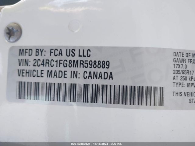 Photo 8 VIN: 2C4RC1FG8MR598889 - CHRYSLER PACIFICA 