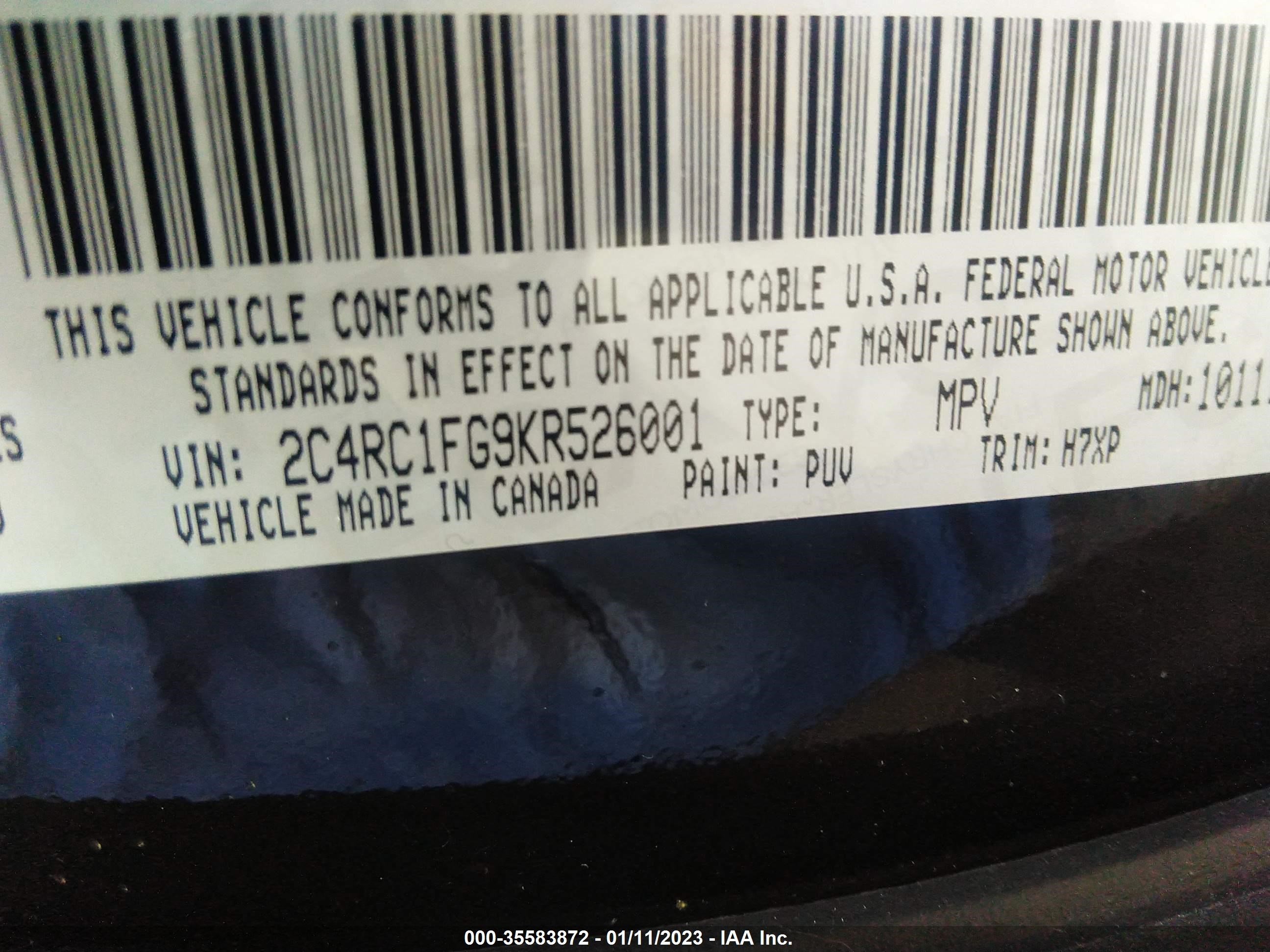 Photo 8 VIN: 2C4RC1FG9KR526001 - CHRYSLER PACIFICA 