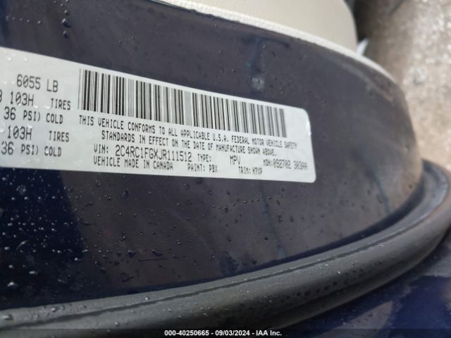 Photo 8 VIN: 2C4RC1FGXJR111512 - CHRYSLER PACIFICA 