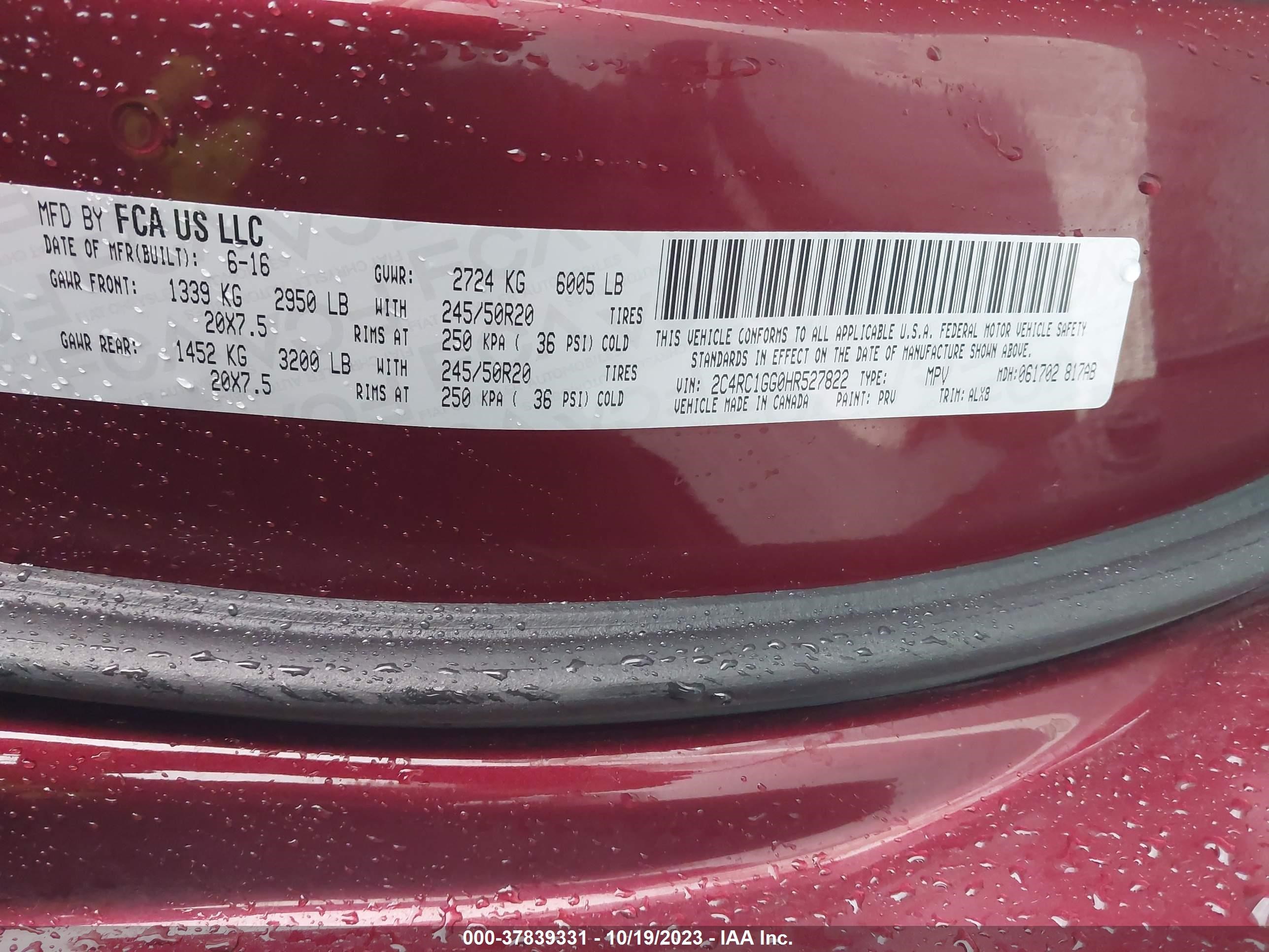 Photo 8 VIN: 2C4RC1GG0HR527822 - CHRYSLER PACIFICA 