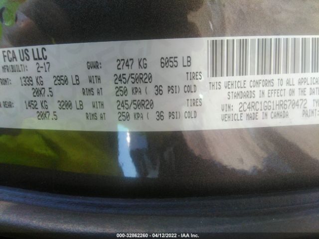 Photo 8 VIN: 2C4RC1GG1HR670472 - CHRYSLER PACIFICA 