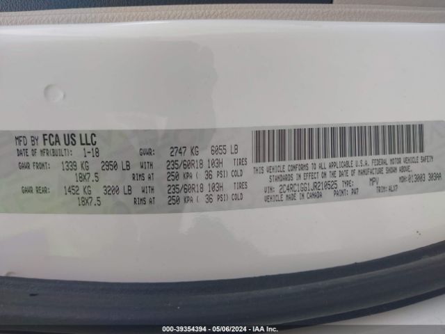 Photo 8 VIN: 2C4RC1GG1JR210525 - CHRYSLER PACIFICA 