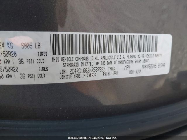 Photo 8 VIN: 2C4RC1GG2HR537865 - CHRYSLER PACIFICA 