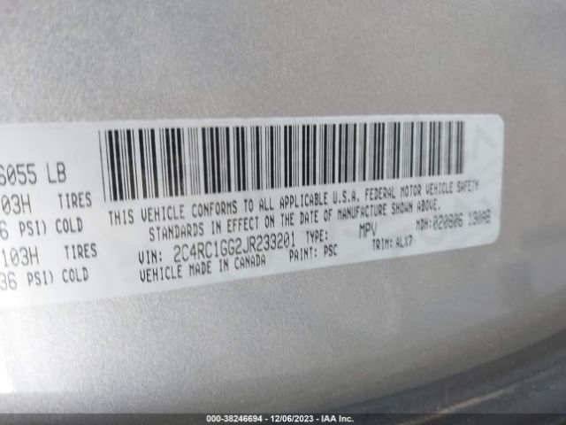 Photo 8 VIN: 2C4RC1GG2JR233201 - CHRYSLER PACIFICA 