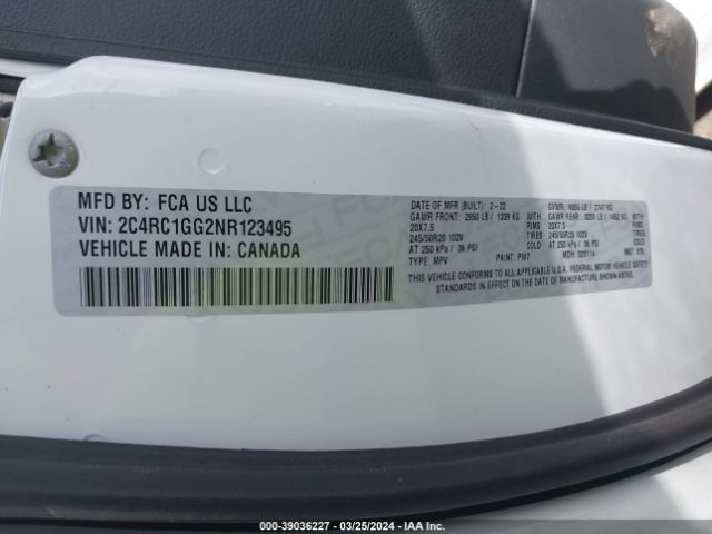 Photo 8 VIN: 2C4RC1GG2NR123495 - CHRYSLER PACIFICA 