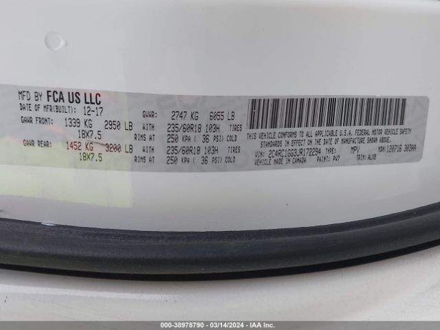 Photo 8 VIN: 2C4RC1GG3JR172294 - CHRYSLER PACIFICA 