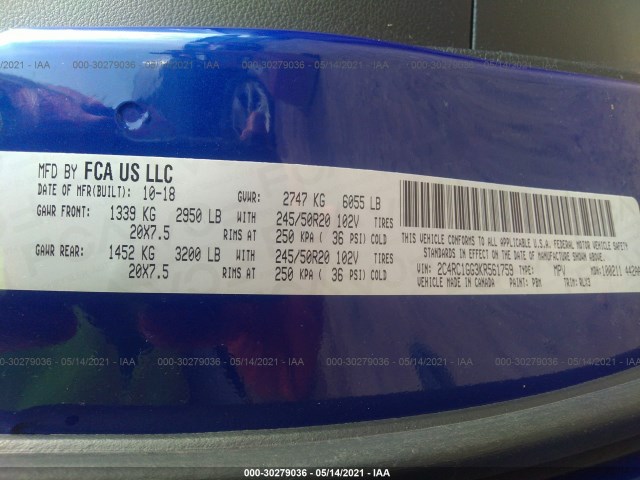 Photo 8 VIN: 2C4RC1GG3KR561759 - CHRYSLER PACIFICA 