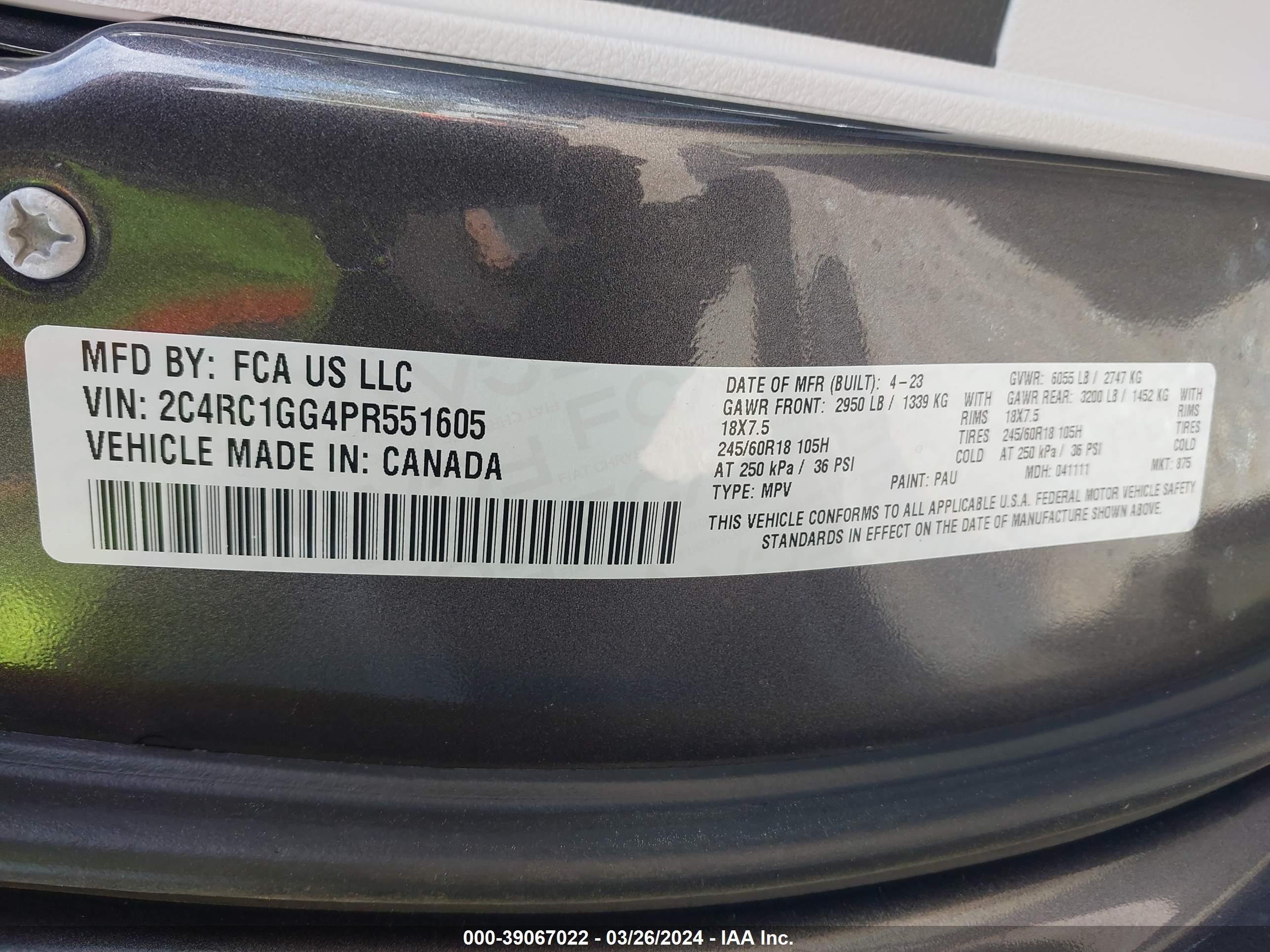 Photo 8 VIN: 2C4RC1GG4PR551605 - CHRYSLER PACIFICA 