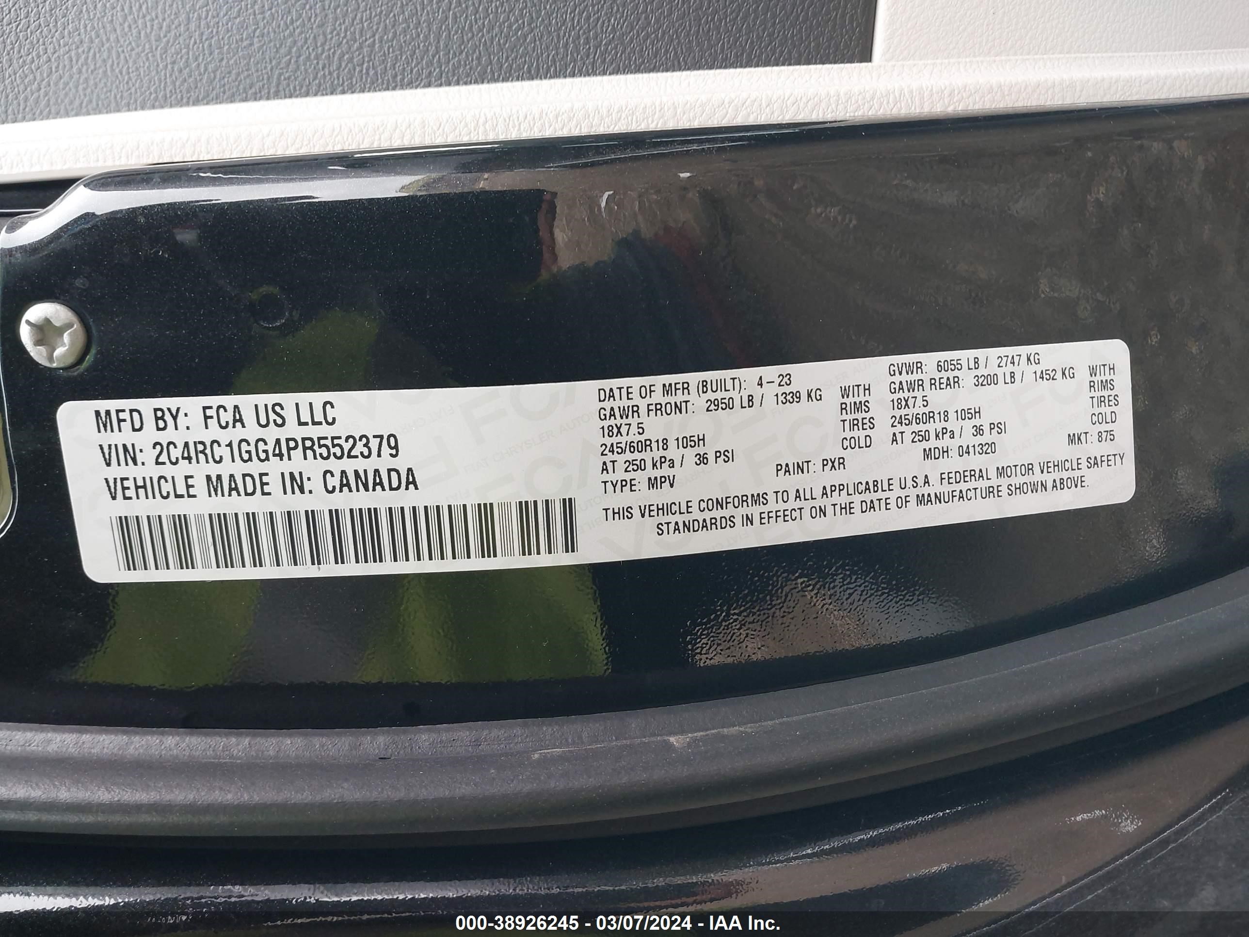 Photo 8 VIN: 2C4RC1GG4PR552379 - CHRYSLER PACIFICA 