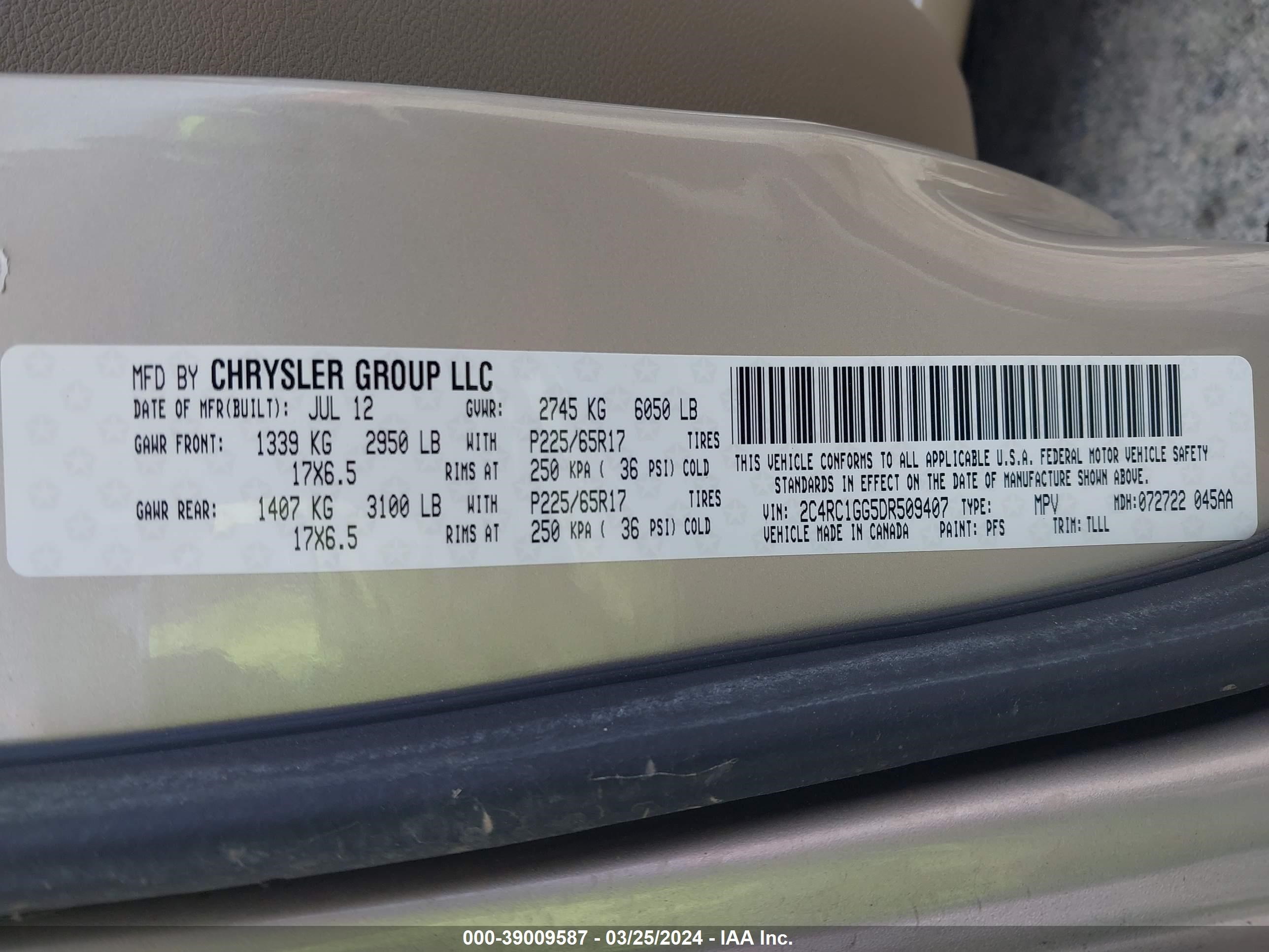 Photo 8 VIN: 2C4RC1GG5DR509407 - CHRYSLER TOWN & COUNTRY 