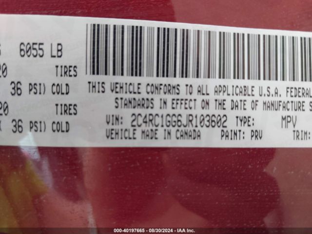 Photo 8 VIN: 2C4RC1GG6JR103602 - CHRYSLER PACIFICA 