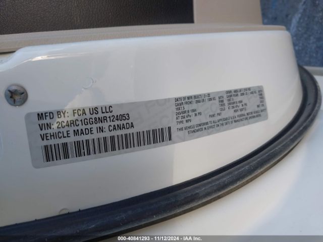 Photo 8 VIN: 2C4RC1GG8NR124053 - CHRYSLER PACIFICA 