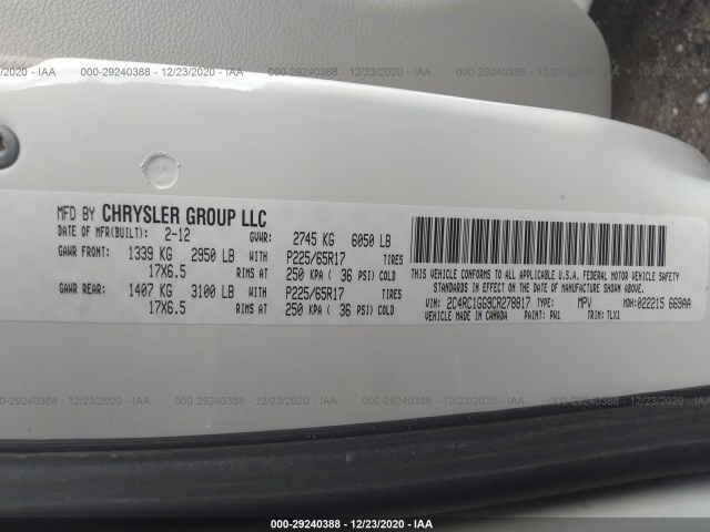 Photo 8 VIN: 2C4RC1GG9CR278817 - CHRYSLER TOWN & COUNTRY 