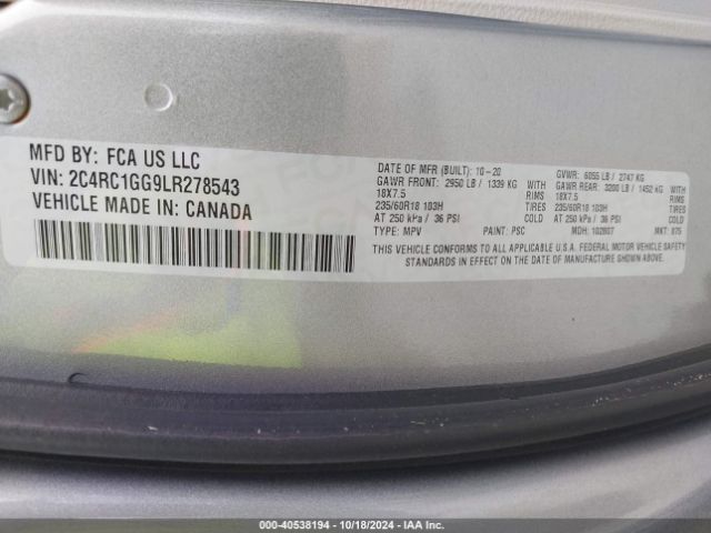 Photo 8 VIN: 2C4RC1GG9LR278543 - CHRYSLER PACIFICA 