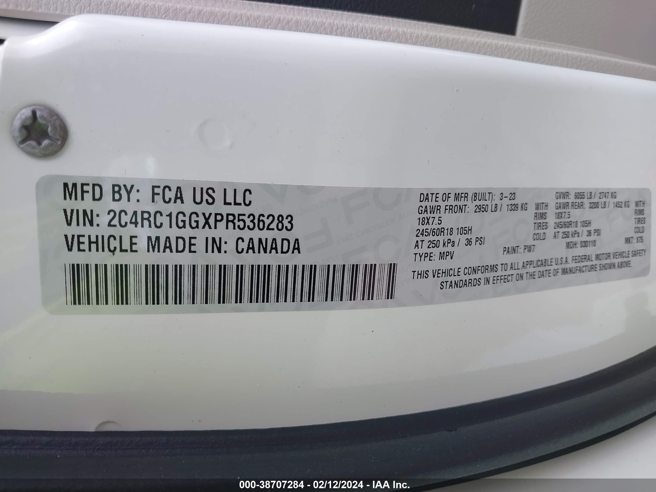 Photo 8 VIN: 2C4RC1GGXPR536283 - CHRYSLER PACIFICA 