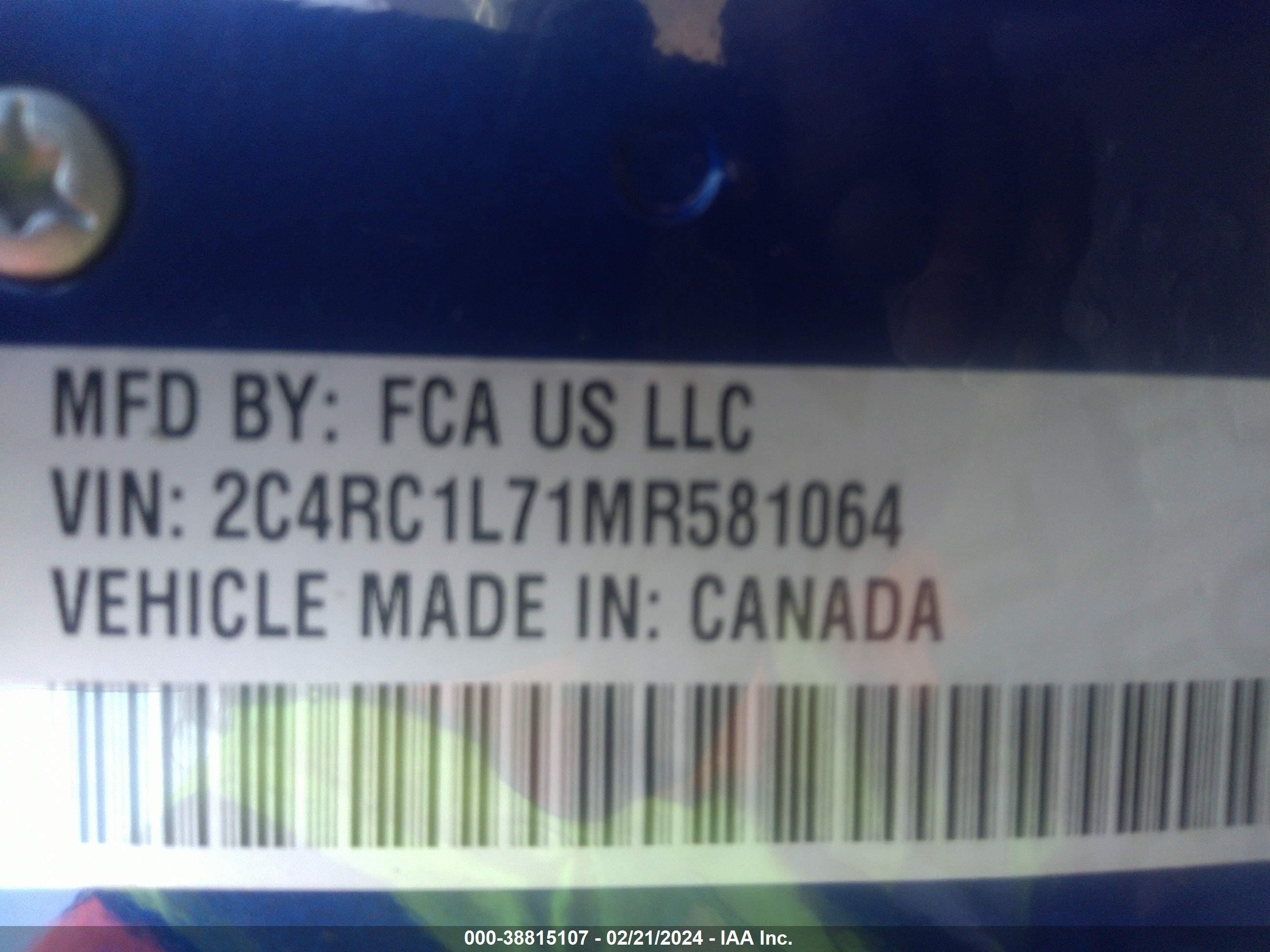 Photo 8 VIN: 2C4RC1L71MR581064 - CHRYSLER PACIFICA 