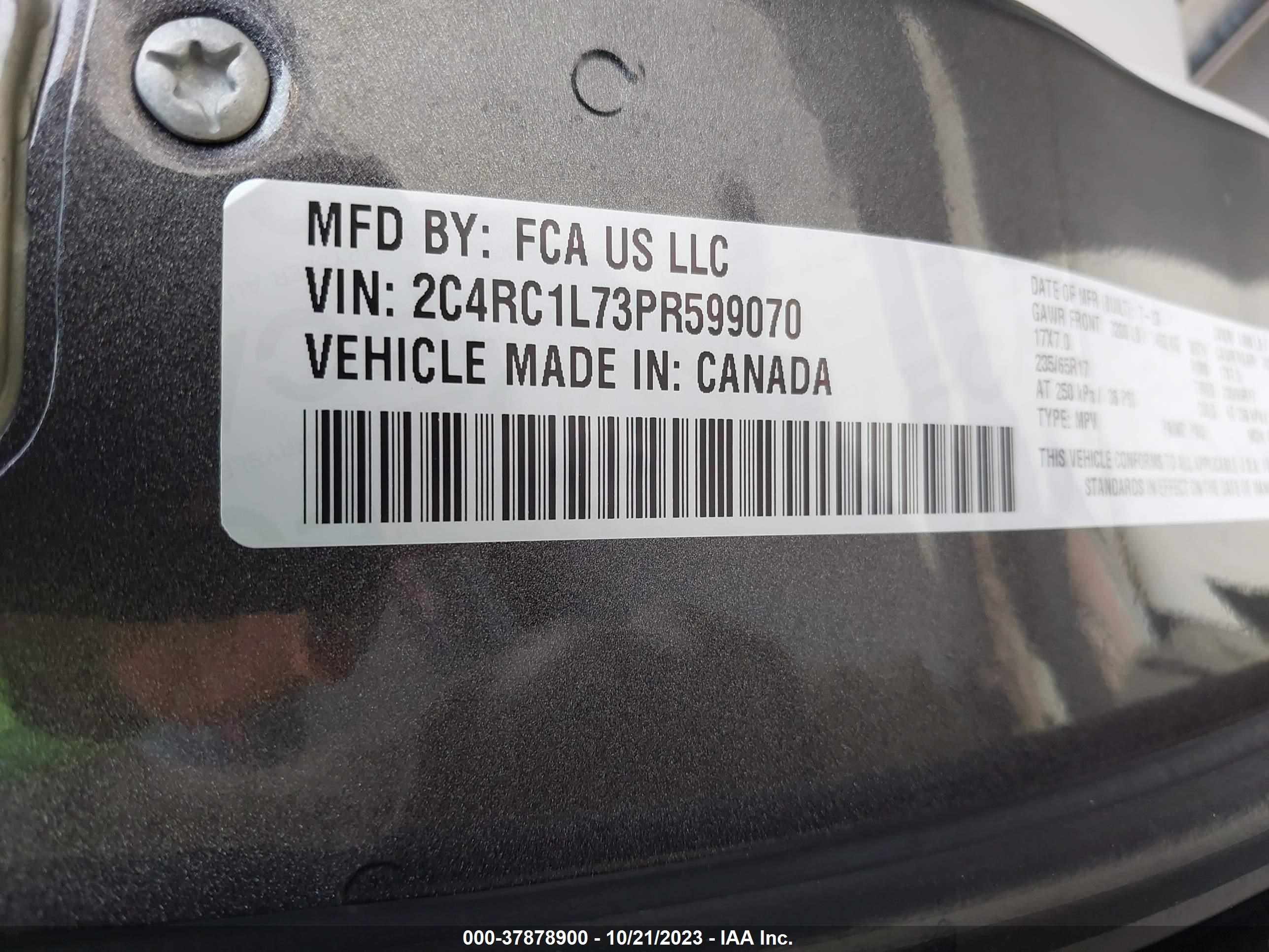 Photo 8 VIN: 2C4RC1L73PR599070 - CHRYSLER PACIFICA 