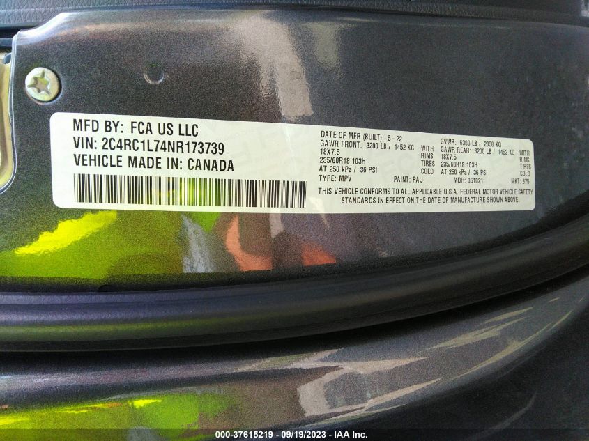 Photo 8 VIN: 2C4RC1L74NR173739 - CHRYSLER PACIFICA 