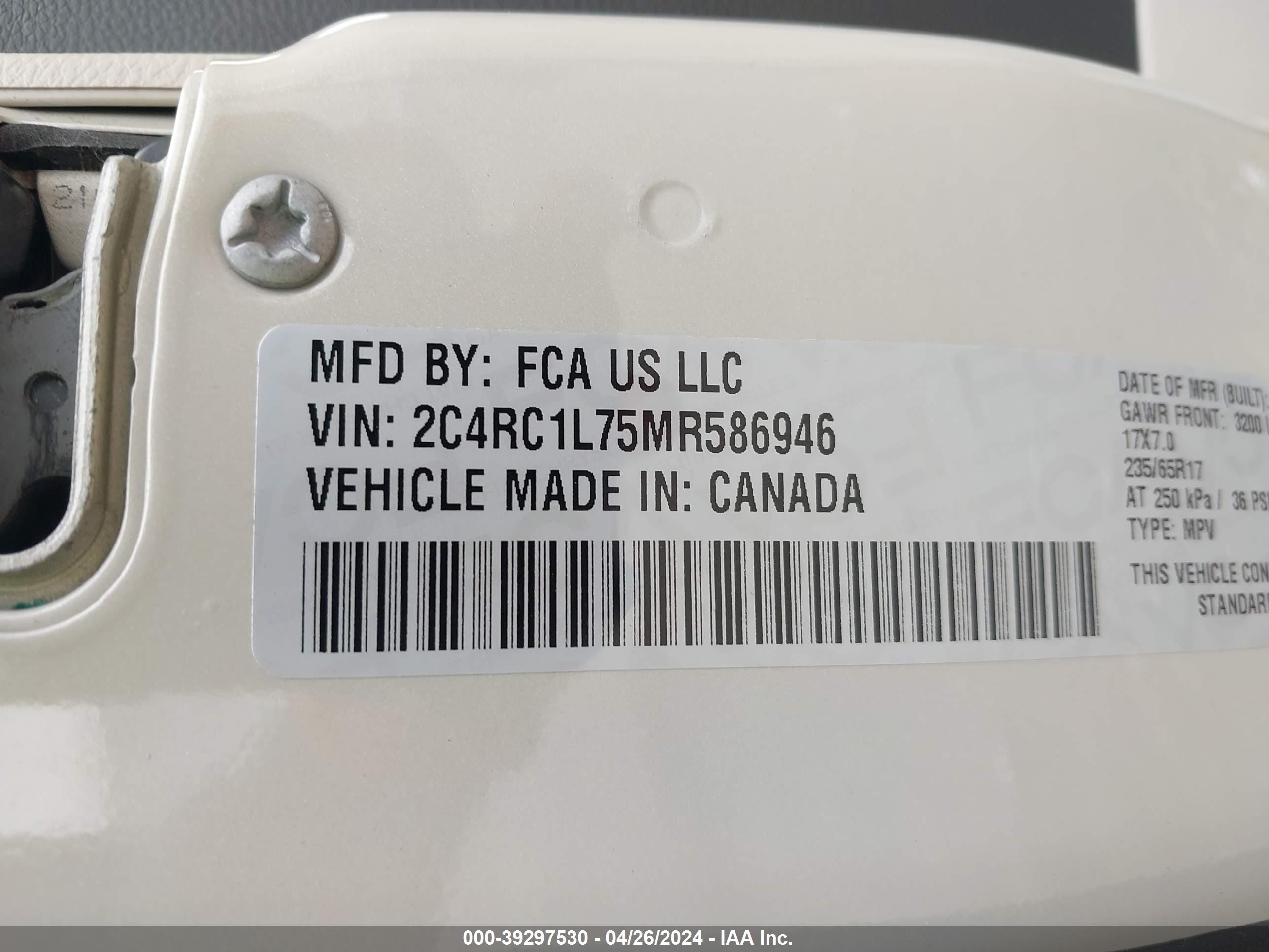 Photo 8 VIN: 2C4RC1L75MR586946 - CHRYSLER PACIFICA 