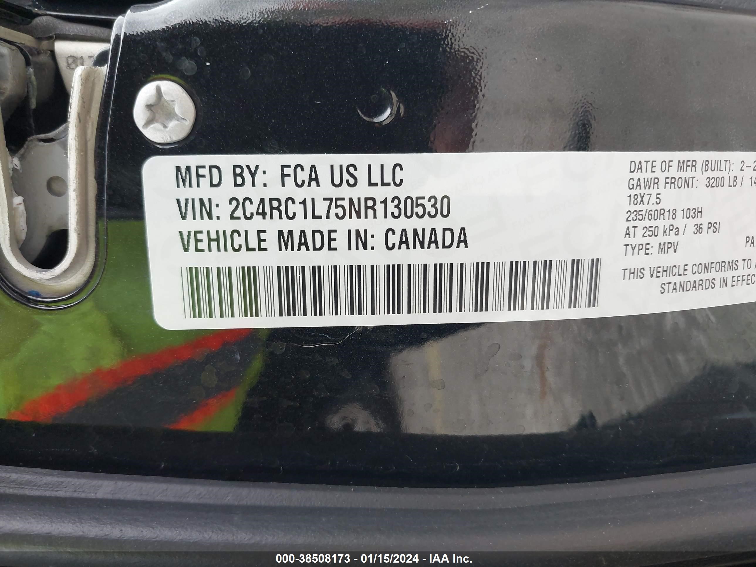 Photo 8 VIN: 2C4RC1L75NR130530 - CHRYSLER PACIFICA 