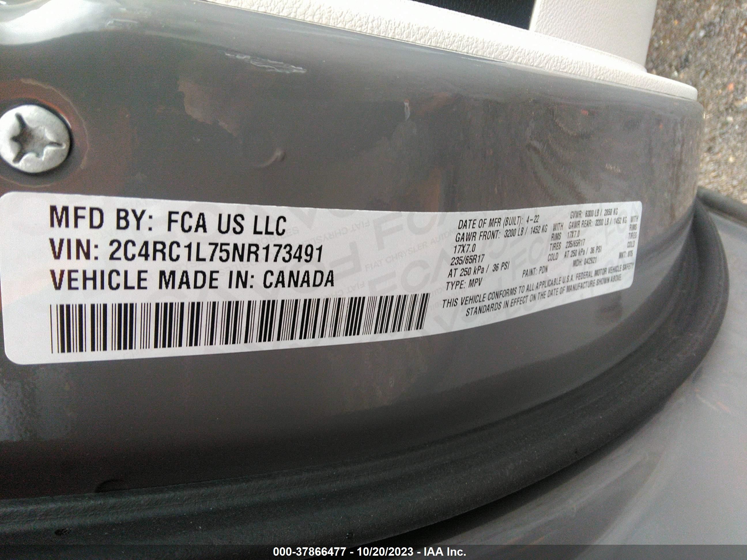 Photo 8 VIN: 2C4RC1L75NR173491 - CHRYSLER PACIFICA 