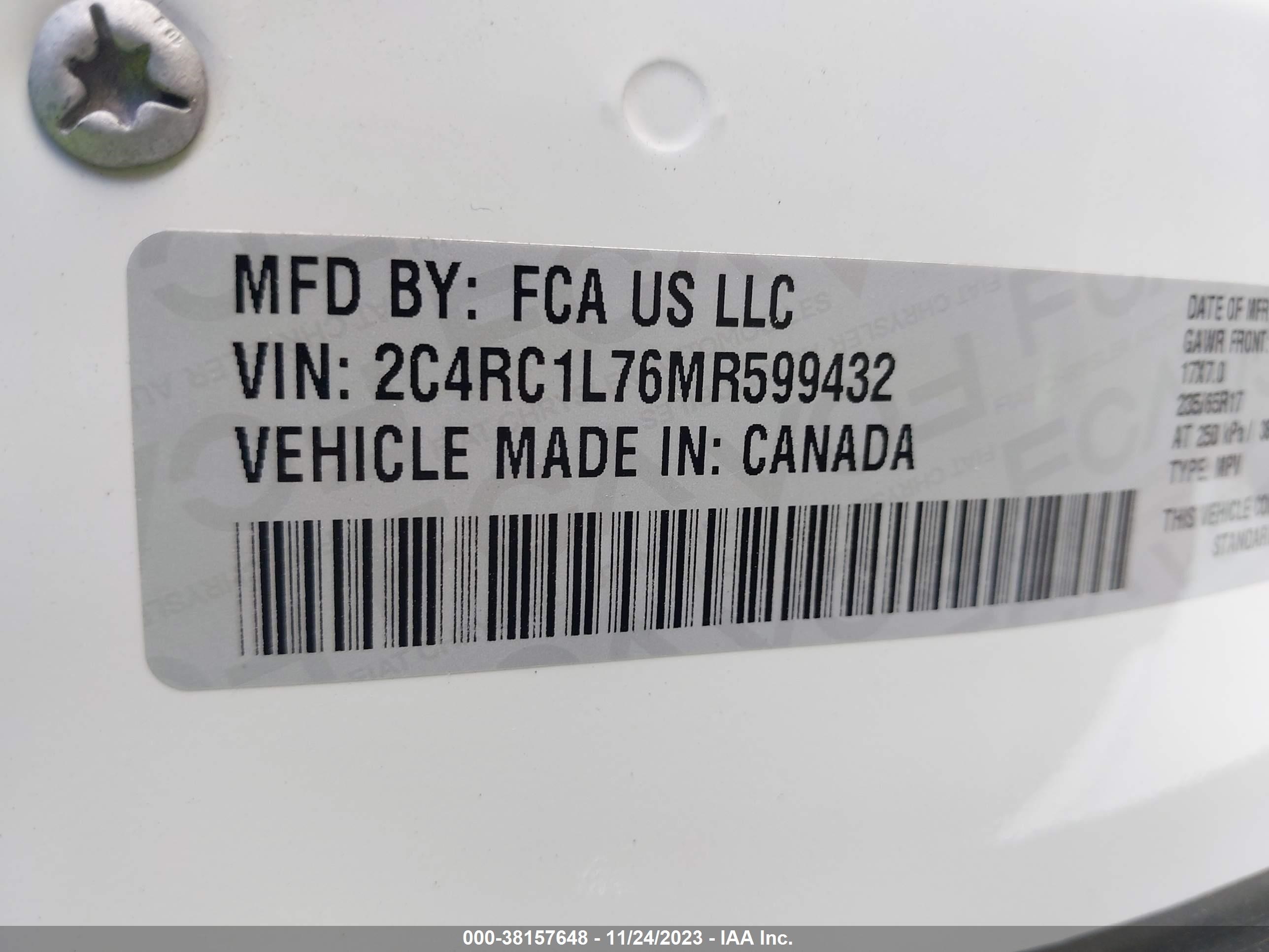 Photo 8 VIN: 2C4RC1L76MR599432 - CHRYSLER PACIFICA 