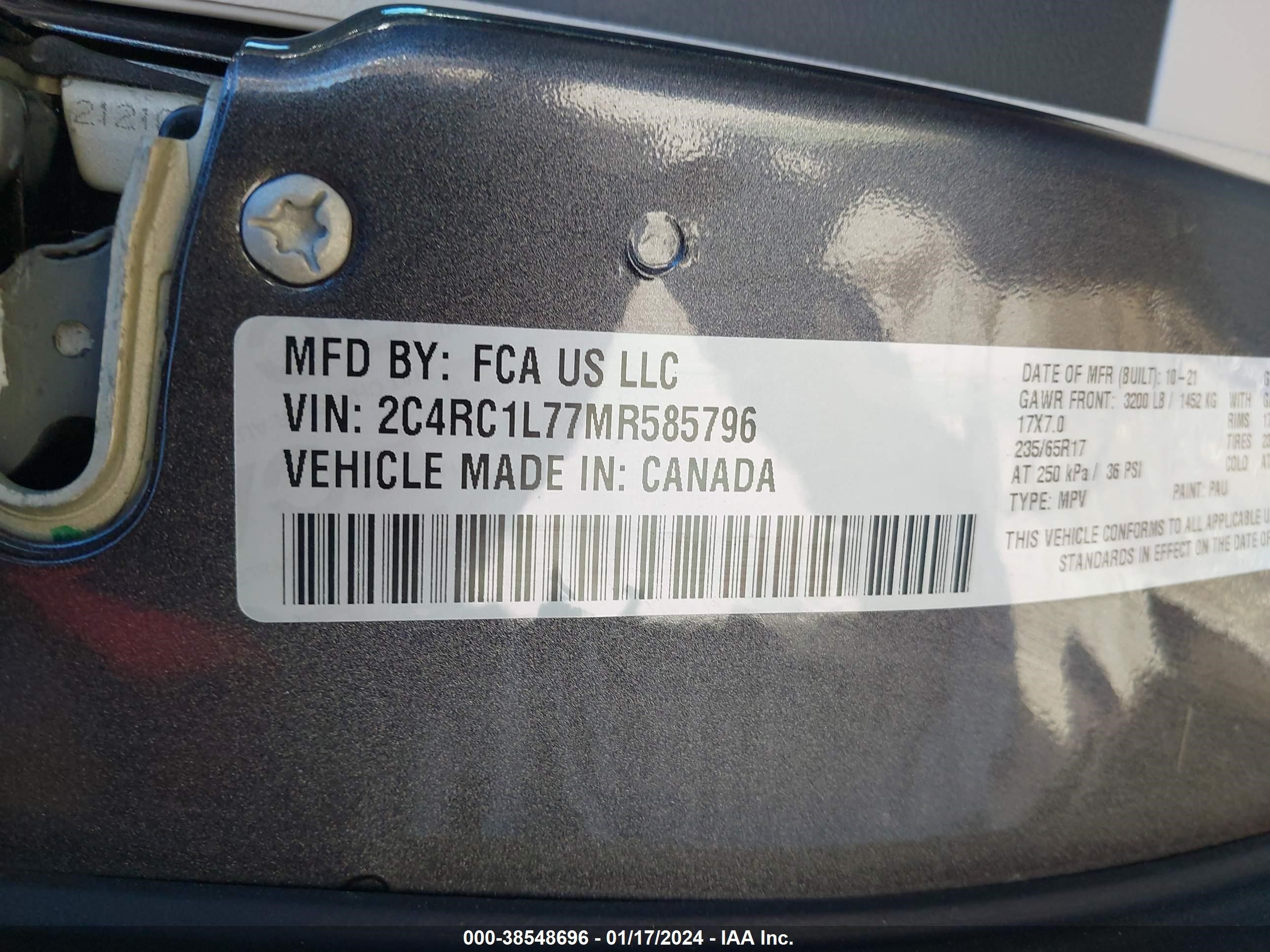 Photo 8 VIN: 2C4RC1L77MR585796 - CHRYSLER PACIFICA 