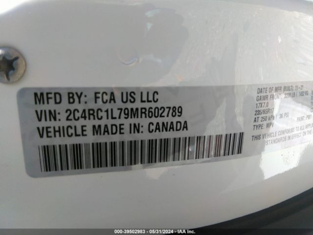 Photo 8 VIN: 2C4RC1L79MR602789 - CHRYSLER PACIFICA 