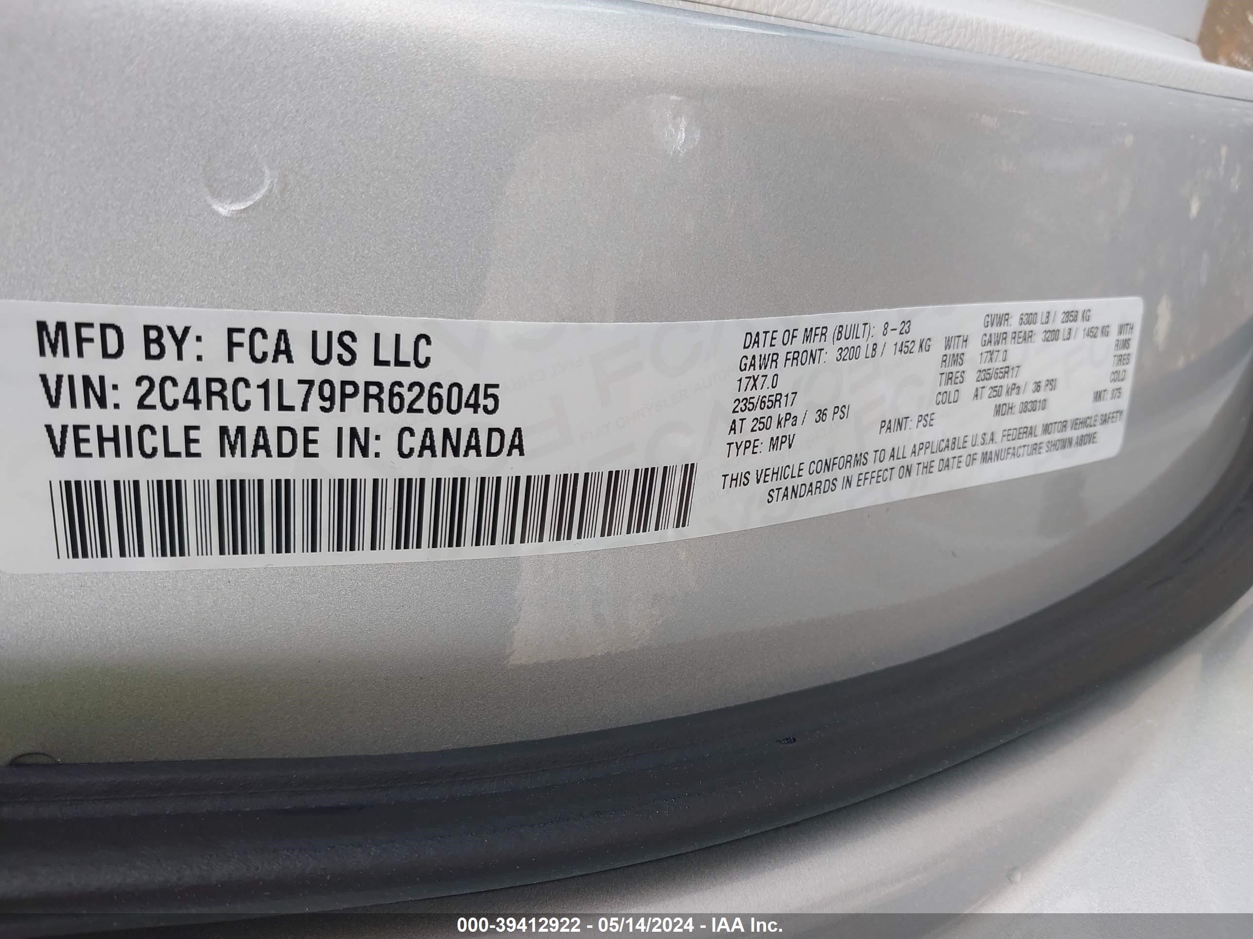 Photo 8 VIN: 2C4RC1L79PR626045 - CHRYSLER PACIFICA 