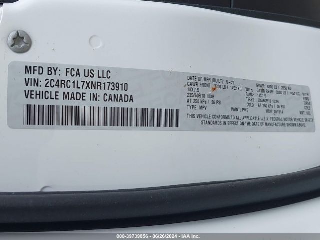 Photo 8 VIN: 2C4RC1L7XNR173910 - CHRYSLER PACIFICA 