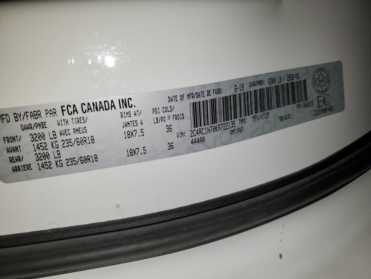 Photo 12 VIN: 2C4RC1N70KR722135 - CHRYSLER PACIFICA 