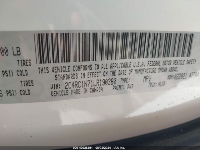 Photo 8 VIN: 2C4RC1N71LR190380 - CHRYSLER PACIFICA 