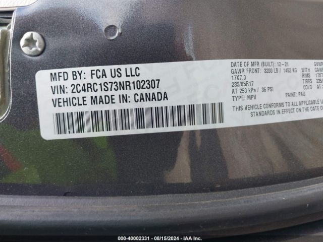 Photo 8 VIN: 2C4RC1S73NR102307 - CHRYSLER PACIFICA 