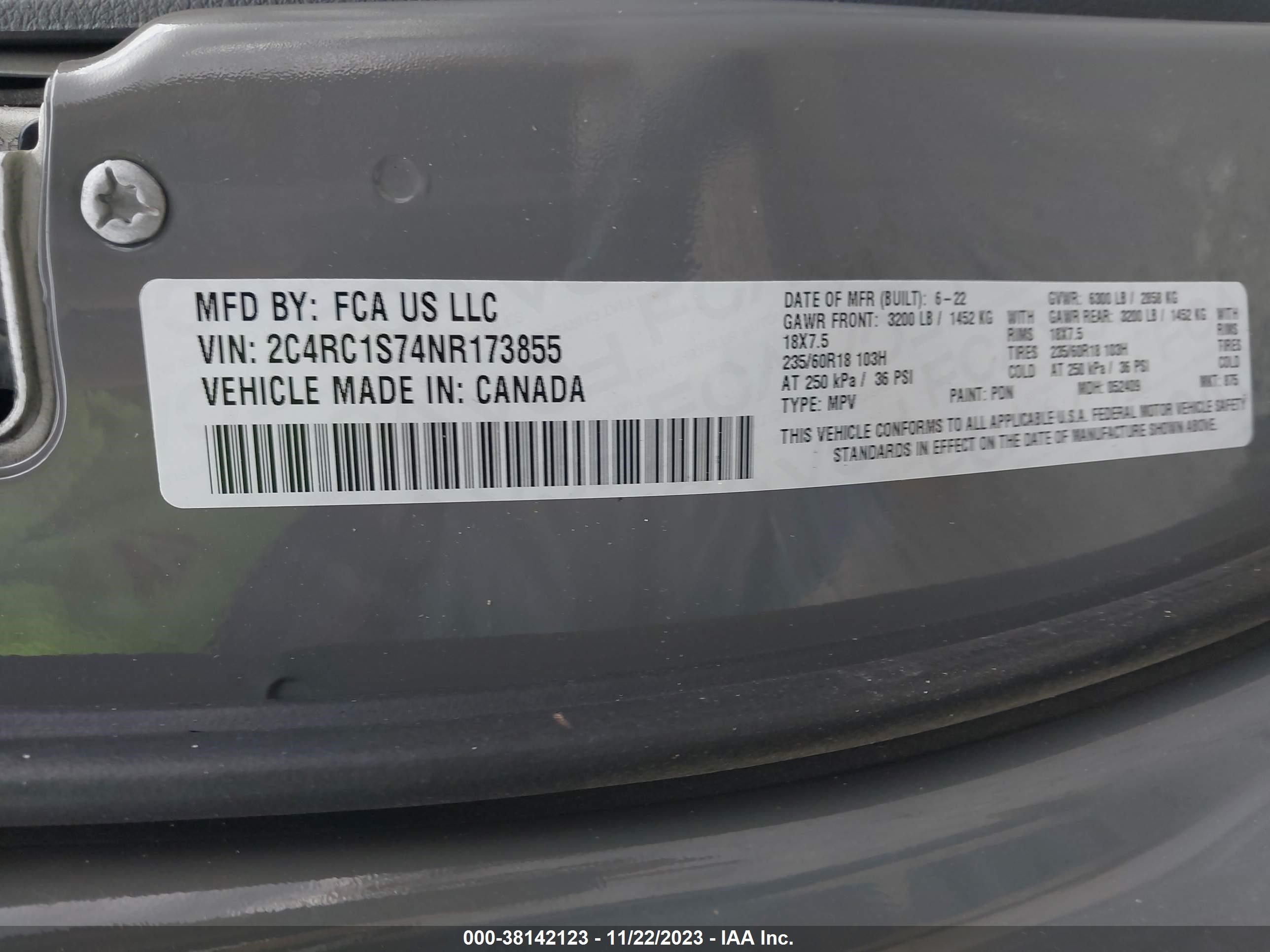 Photo 8 VIN: 2C4RC1S74NR173855 - CHRYSLER PACIFICA 