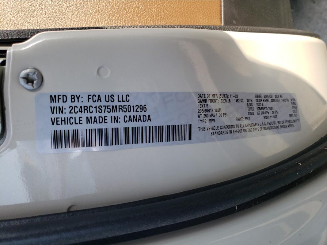 Photo 9 VIN: 2C4RC1S75MR501296 - CHRYSLER PACIFICA H 