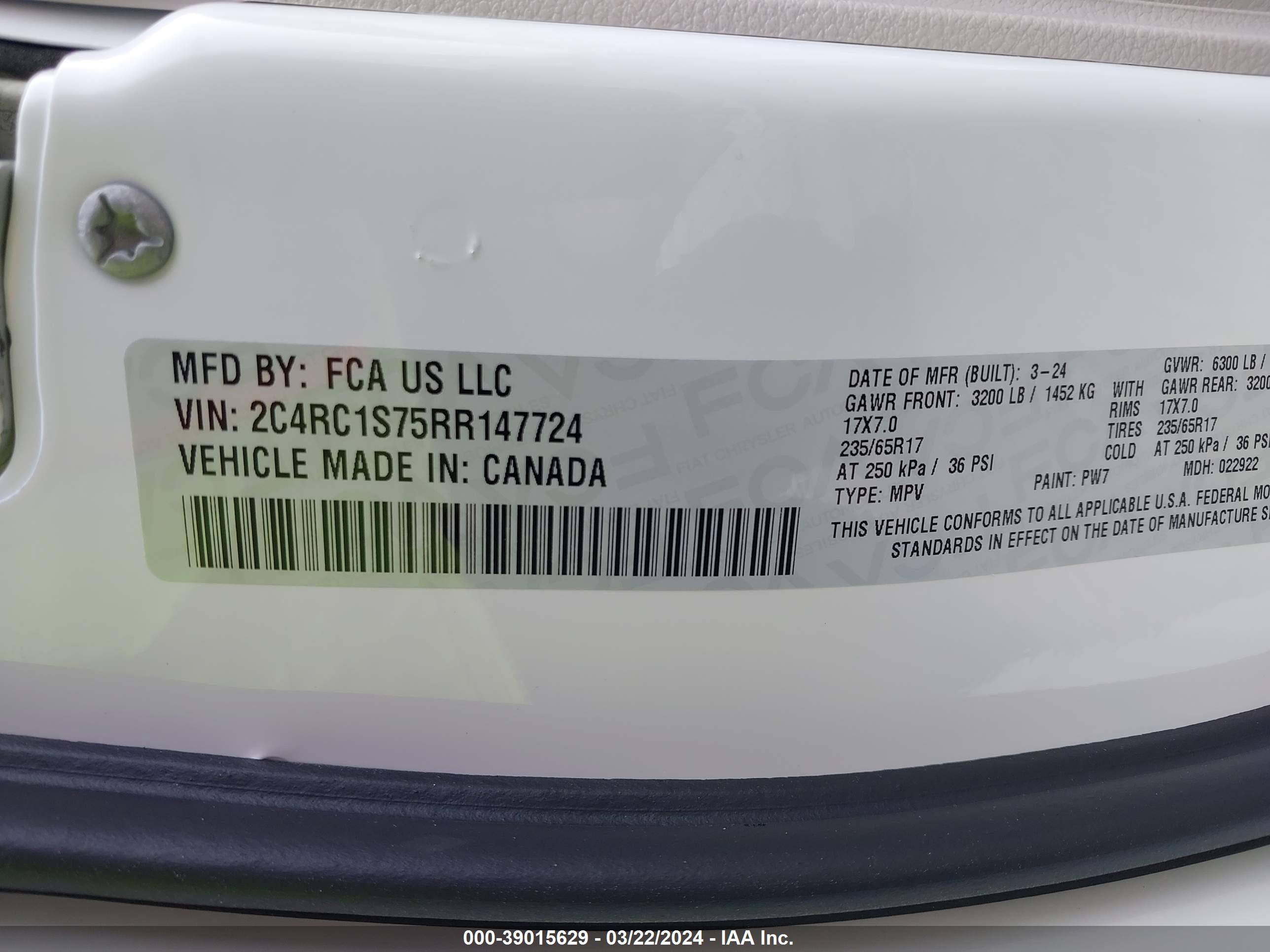 Photo 4 VIN: 2C4RC1S75RR147724 - CHRYSLER PACIFICA 