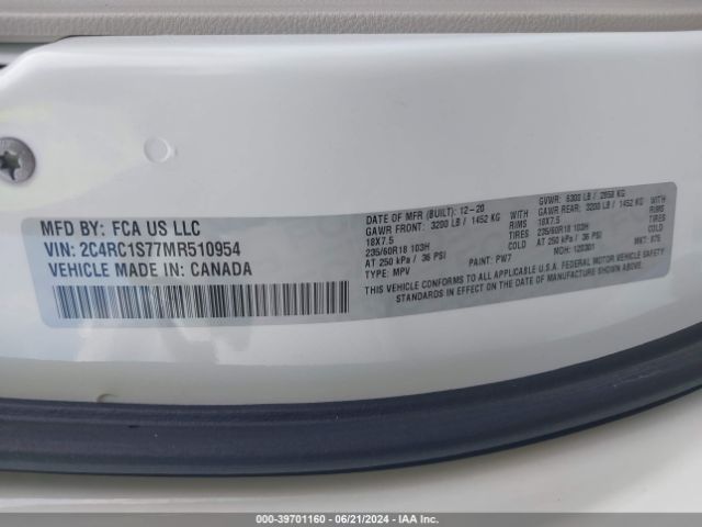 Photo 8 VIN: 2C4RC1S77MR510954 - CHRYSLER PACIFICA 