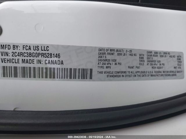 Photo 8 VIN: 2C4RC3BG0PR528146 - CHRYSLER PACIFICA 