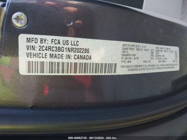 Photo 8 VIN: 2C4RC3BG1NR202286 - CHRYSLER PACIFICA 