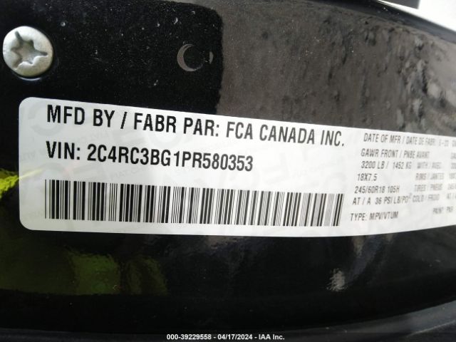 Photo 8 VIN: 2C4RC3BG1PR580353 - CHRYSLER PACIFICA 