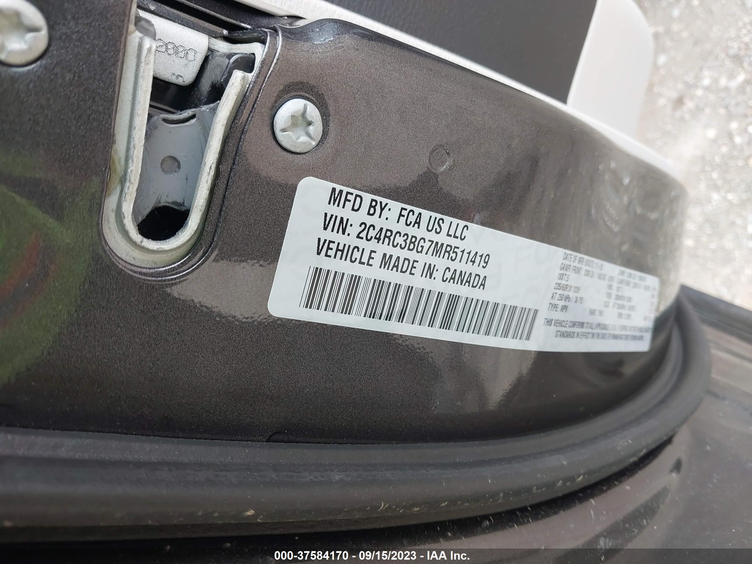 Photo 8 VIN: 2C4RC3BG7MR511419 - CHRYSLER PACIFICA 