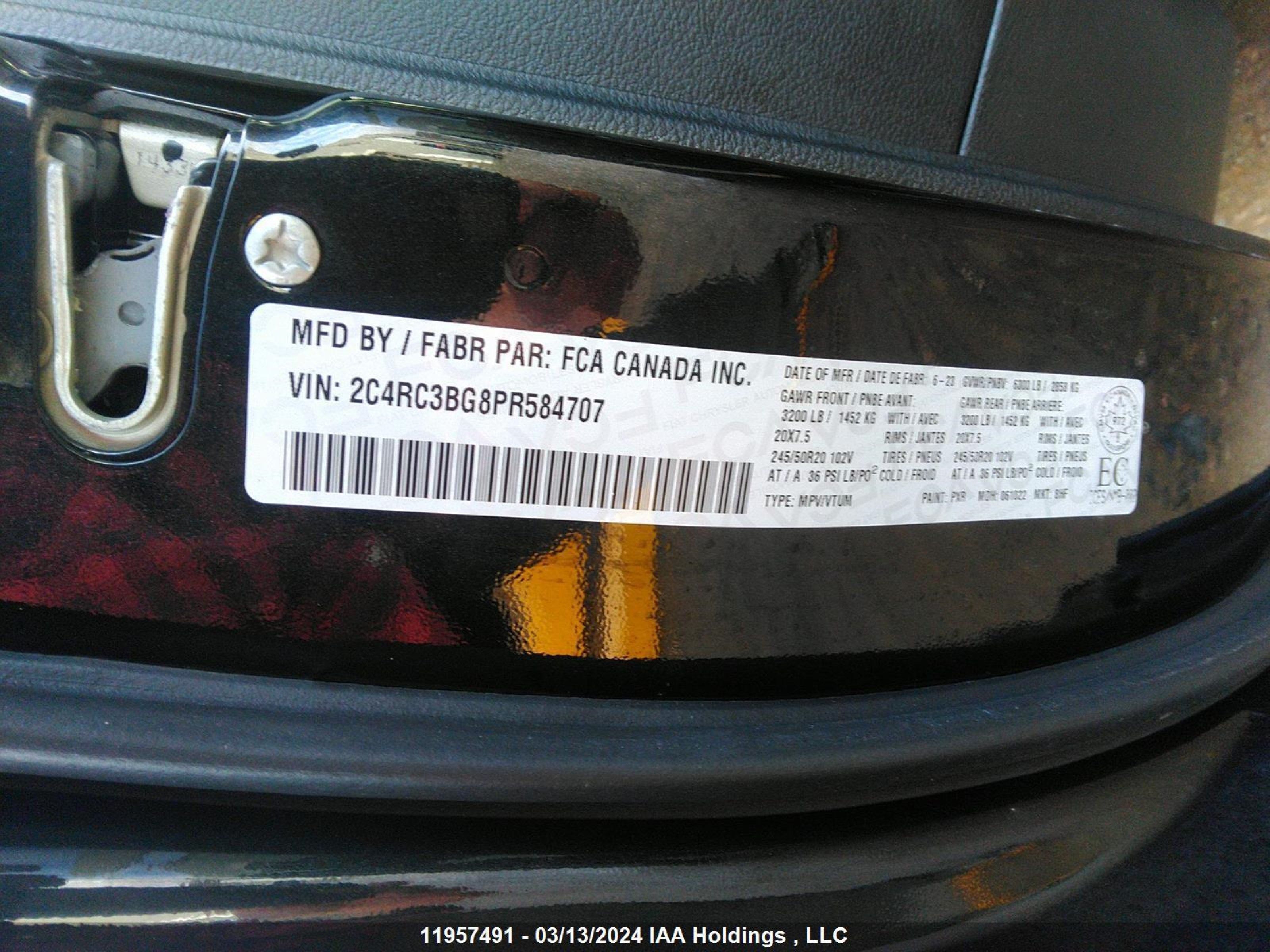 Photo 8 VIN: 2C4RC3BG8PR584707 - CHRYSLER PACIFICA 