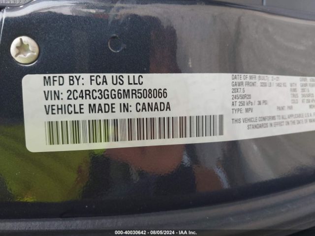 Photo 8 VIN: 2C4RC3GG6MR508066 - CHRYSLER PACIFICA 