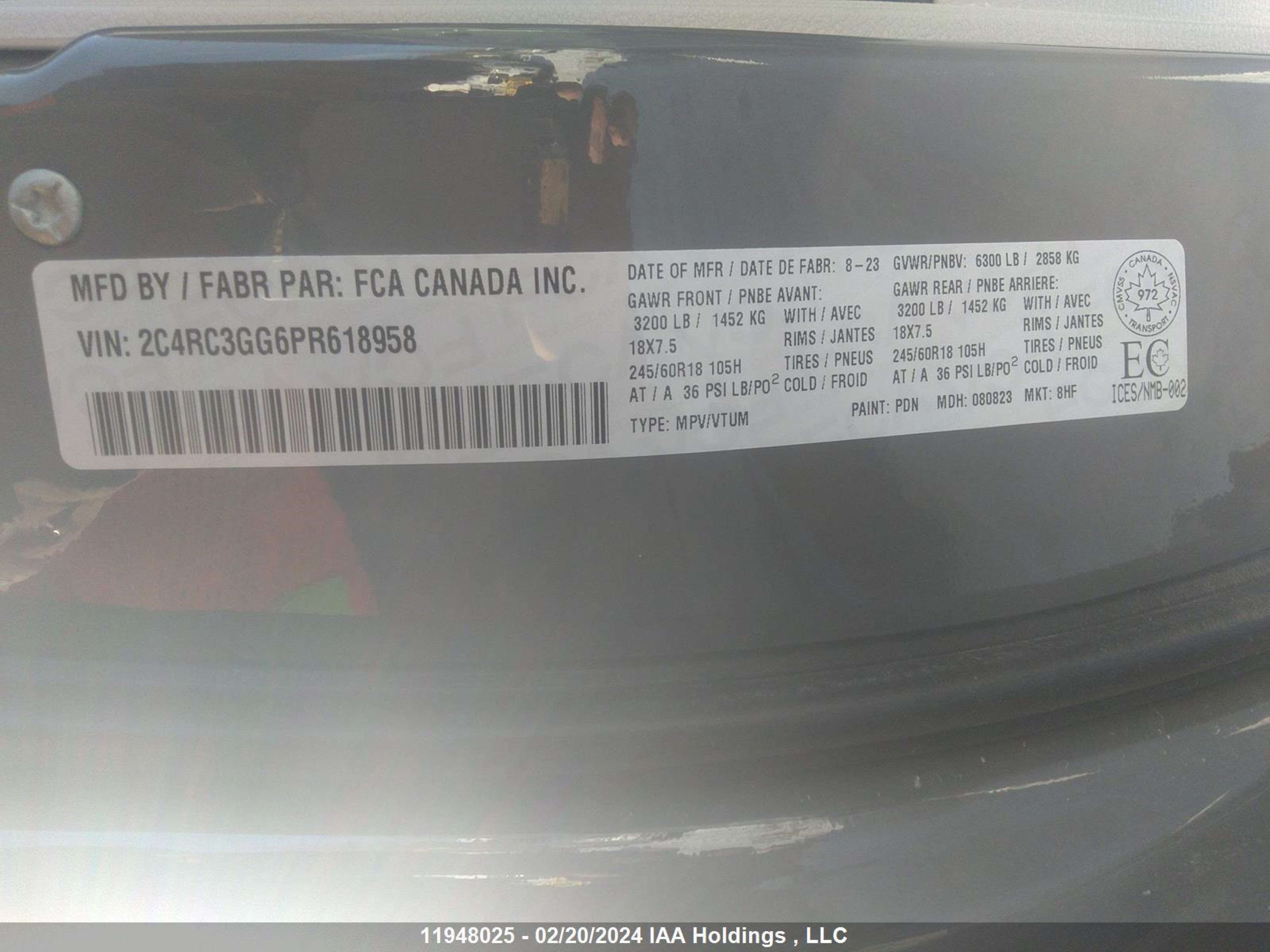 Photo 8 VIN: 2C4RC3GG6PR618958 - CHRYSLER PACIFICA 